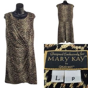 Mary Kay Leopard Print Dress L Ruched Sleeveless GKdirect Animal Print Career